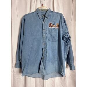 Outrageous Sports Men's Denim Button Down Long Sleeve Horse embroidered size L